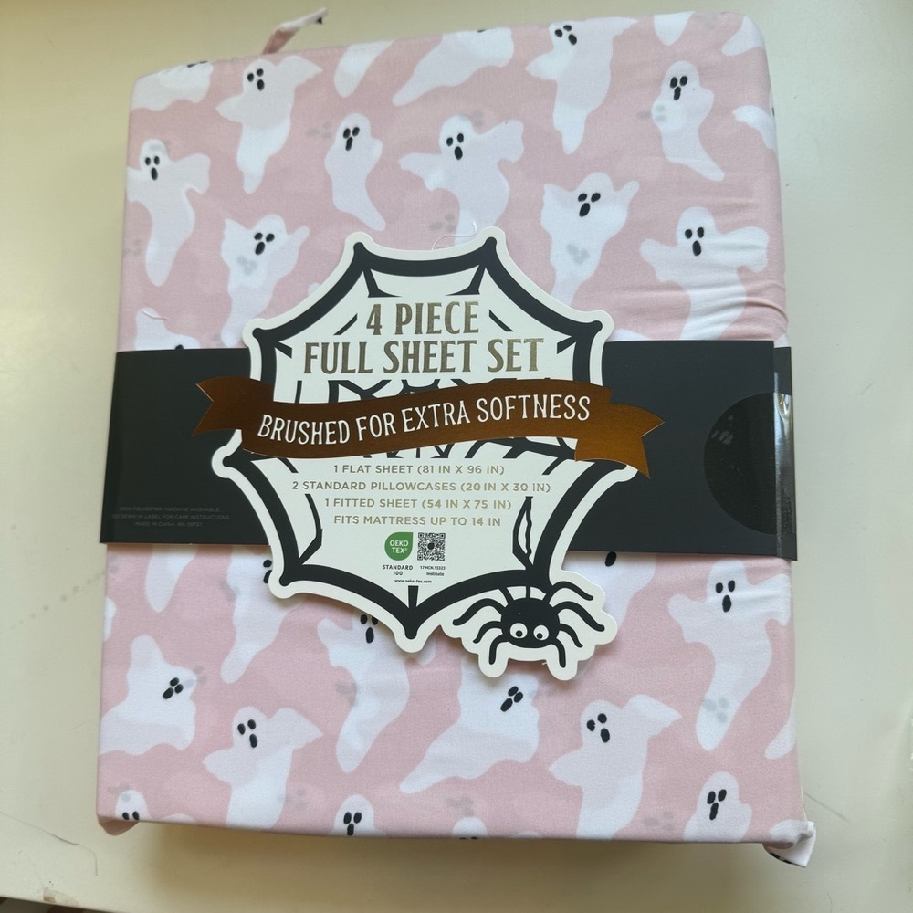 NEW! Halloween Full Sheet Set 4pc Ghosts pink preppy aesthetic